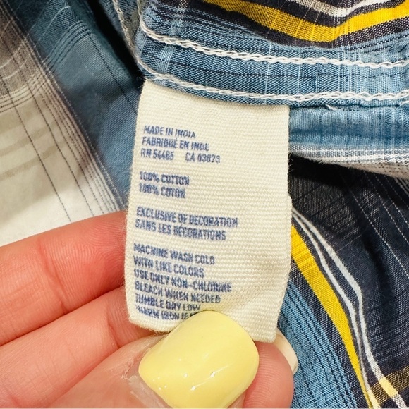 American Eagle Outfitters Mens Vintage White Blue Yellow SS Button Down Shirt - Picture 4 of 7